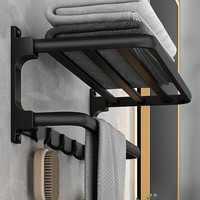 Schwarzer Handtuchhalter Ohne Bohren 58Cm 5 Haken Luftfahrt-Aluminium