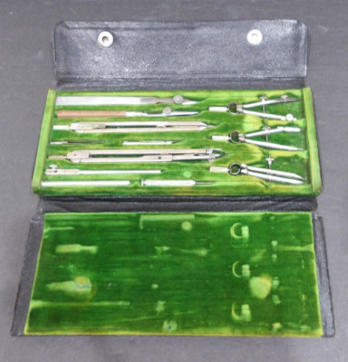 Vintage E. O. Richter & Co SS Compass Drafting Tool Set Twelve Pcs Set Germany