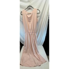 Sleeveless Midi Dress Elastic Waist Casual Summer Dress Pink Size L