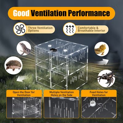 4 Grids Acrylic Reptile Terrarium Lizard Cage Tank Acrylic Climbing Pet Box Case