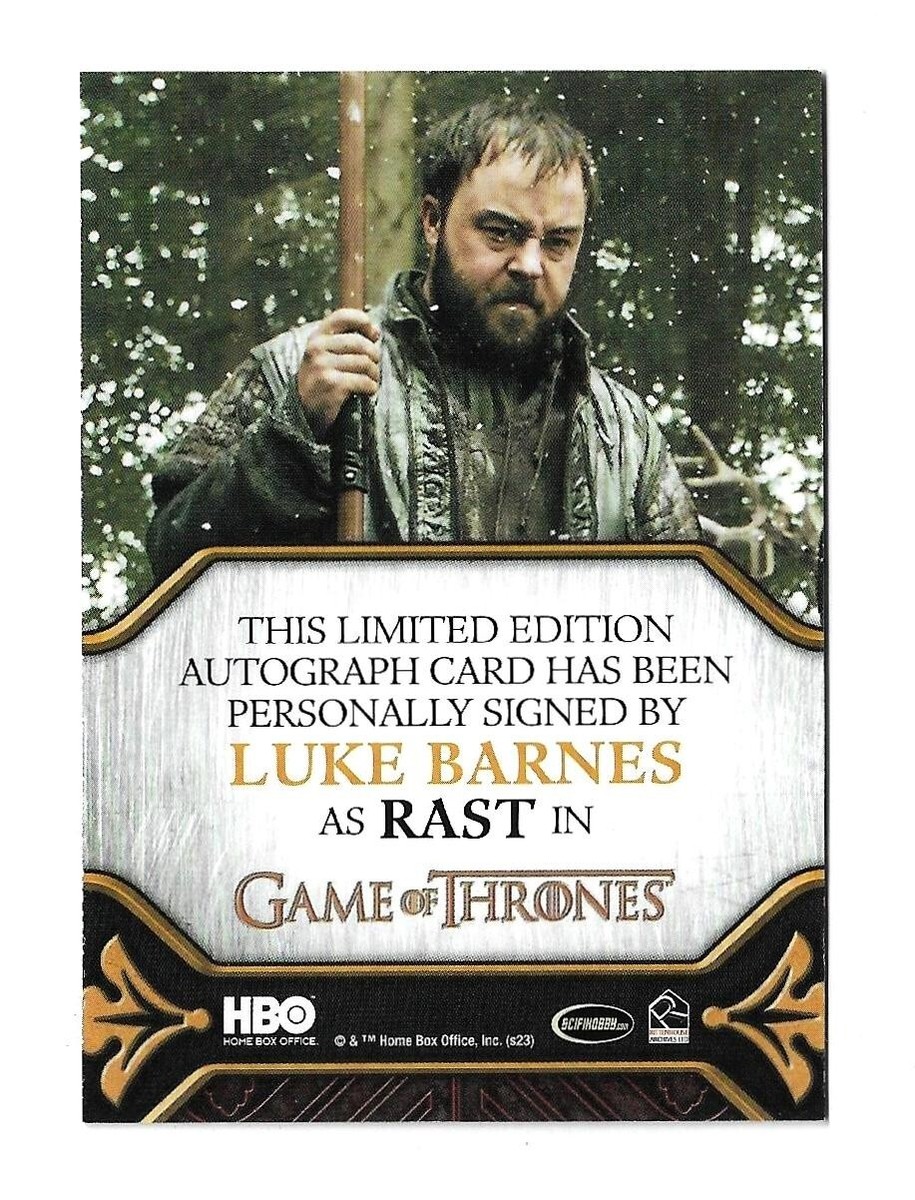 Game of Thrones Art & Images Legacy Autograph Luke Barnes as Rast