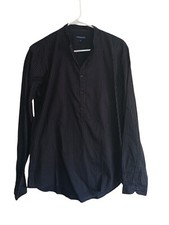Cottonworld Shirt Men's Size Medium Navy Striped Button Up Long Sleeve Cotton