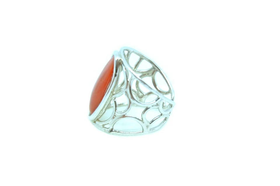 ANELLO IN ARGENTO 925 RODIATO ORO BIANCO CON CABOCHON CORALLO TORRE DEL GRECO - Immagine 3 di 4