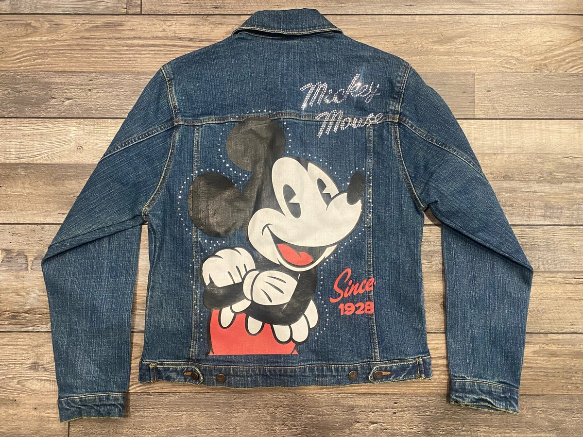 Vtg Disney Store Womens Medium Mickey Mouse Rhinestone Denim Jacket