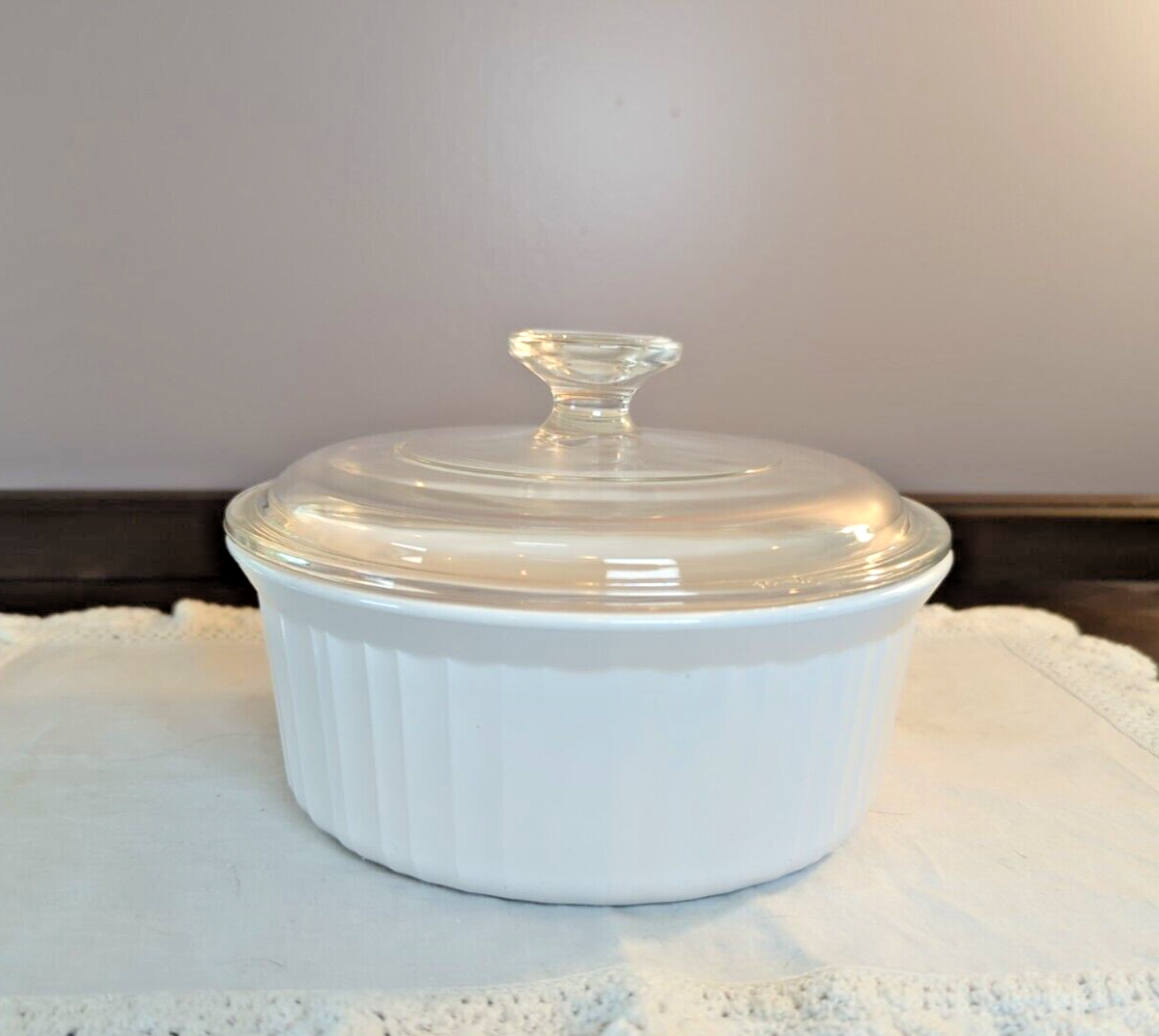 Corning Ware French White Casserole F-5-B with Pyrex Lid Liter