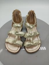 Children's Place Toddler Girl Sz 5 Gold Open Toe Sandal 3 Bows Zipper Back