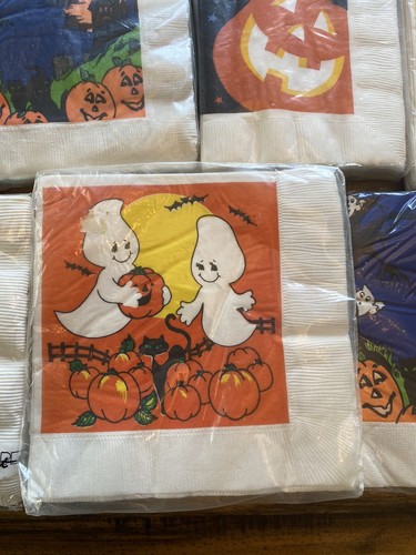 Vintage Halloween Napkins Lot Pumpkins Ghost Witch - Picture 4 of 8