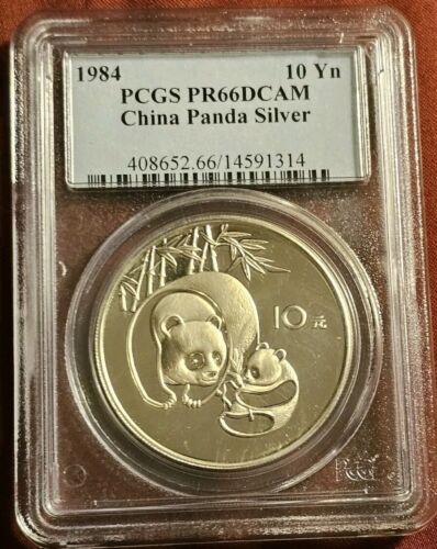 China 1984 1 Oz Silver Panda Coin PCGS PF66 Ultra Cameo . LUSTROUS. BRIGHT.