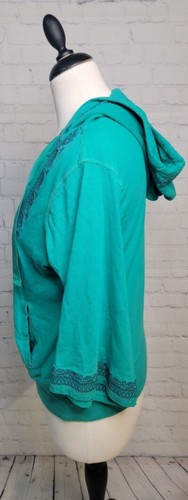 Lucky Brand 3/4 Sleeve V-Neck Hoodie Green with Embroidery Hood size Sm - Picture 6 of 10