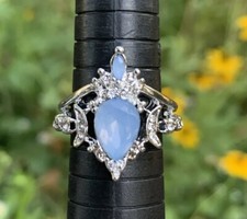 Elaborate Moonstone Crown Fashion Ring. Silver Tone With Clear Crystals Size 7.5
