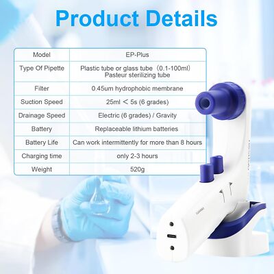 Electronic Pipettor 0.1-100ml Controller for Lab LCD Screen 6 Adjustable Speed