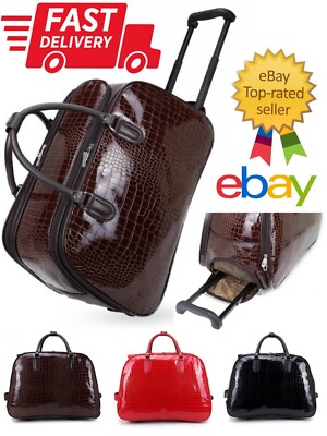 Women's Moc Croc Patent Leather Travel Bag Trolley Holdall Hand Luggage  UK