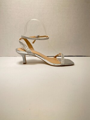 Jewel Badgley Women's Silver Square Toe Glitter Kitten Heel sz