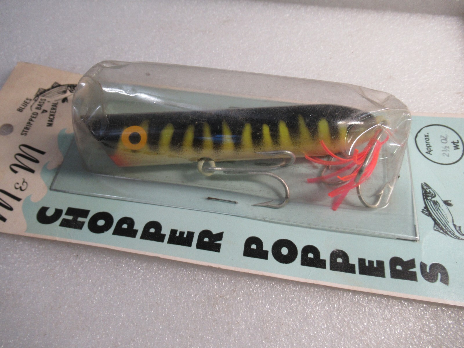 VINTAGE SALTWATER FISHING LURES M & M CHOPPER POPPERS WOODEN ORIGINAL STRIPERS - Image 6