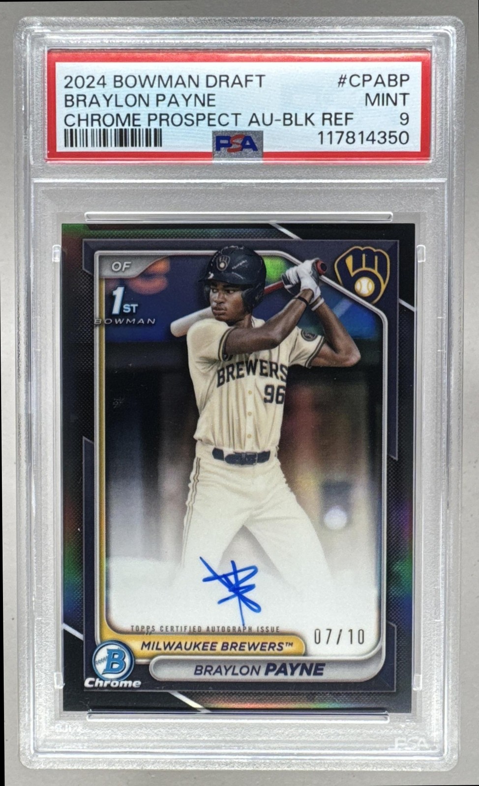 Braylon Payne 2024 Bowman Chrome Draft Black Refractor 1st RC Auto 7/10 PSA 9 view 1