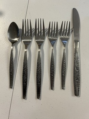Vtg Interpur INR7 Stainless Single Rose Flatware Japan Fork Spoon Knife Lot of 6