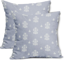 Blue and Cream Floral Pillow Covers 18x18 Inch Set of 2 Coastal Blue and Beige C