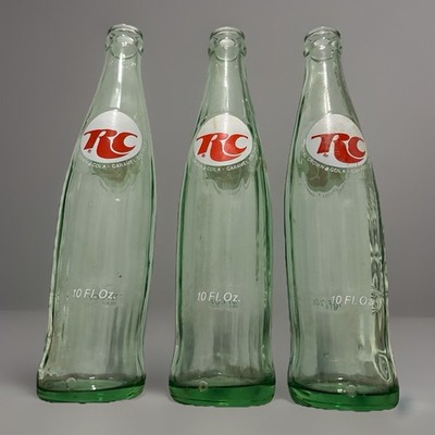 Royal Crown Cola Green Glass Bottle Lot of 3 Vintage 10 FL OZ Soda Advertising