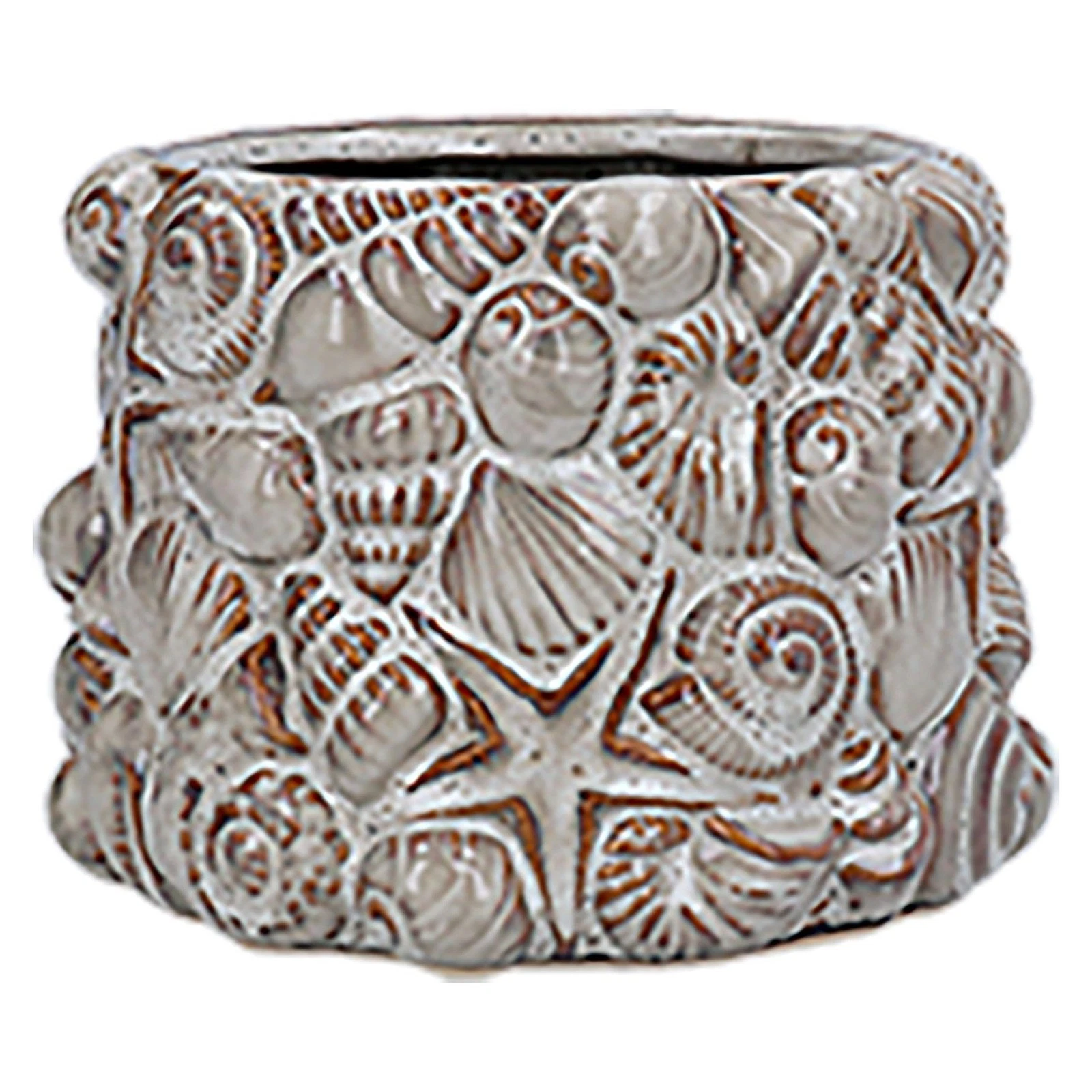 Embossed Shells Stoneware Decorative Pot Cover Medium H14.5cm - Gisela Graham