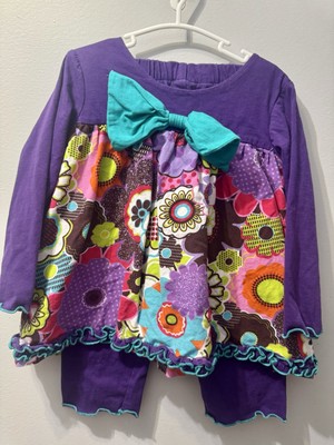 Millie Jay Colorful Purple Floral Baby 2pc Pants set with Bow, Size 3T