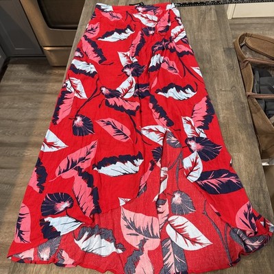 NWT  Express Flora Side Split Maxi Skirt Small Red Tropical Print