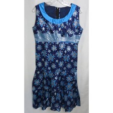 AFRICAN Handmade Nigeria Ankara Dress Midi Floral Blue Purple Ethnic Global