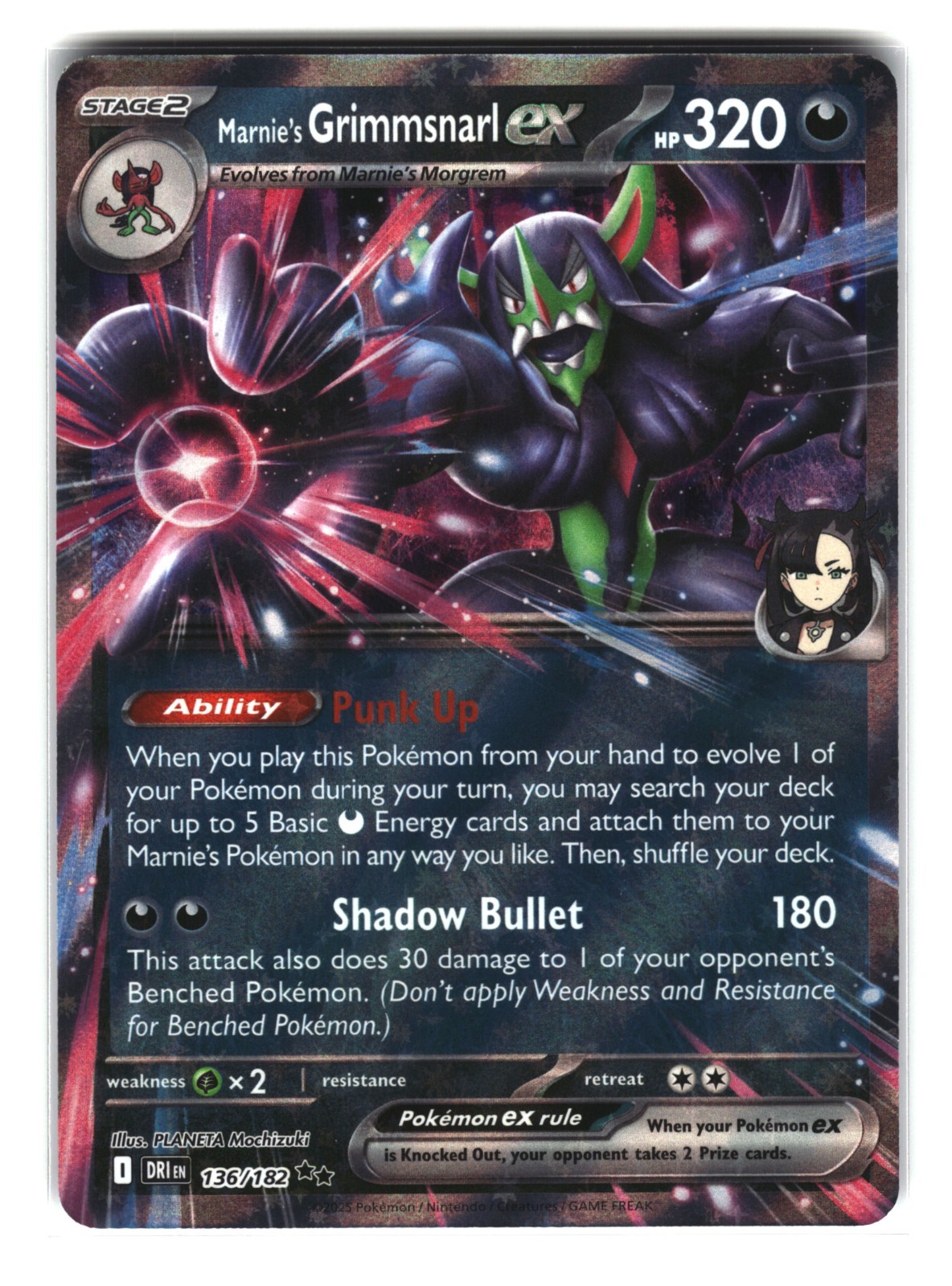 Marnie’s Grimmsnarl ex 136/182 Holo Pokemon Card