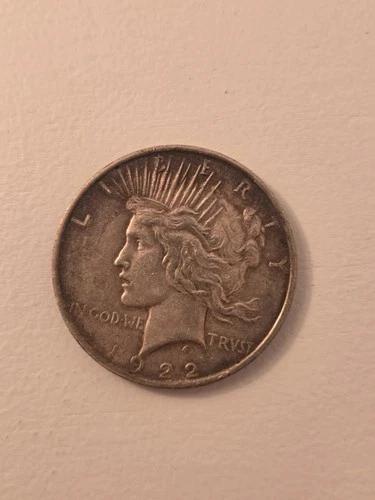 1922-P Peace Dollar - AU Choice RAW Circulated 90% Silver Coin - TONING!