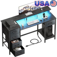 Multifunctional Desk W/ Charging Station LED Lights Reversible Gaming Writing US