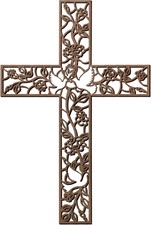 Wooden Wall Hanging Cross Flower Pigeon Religious Home Living Room Decor Rustic