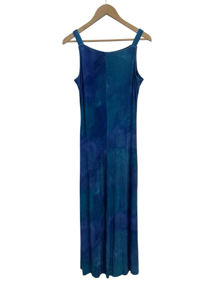 Maxi Vestido Columna Cuello Cuadrado Vintage Años 90 Azul Tie Dye Look Jersey Talla 14 Y2K Foto 2 de 4