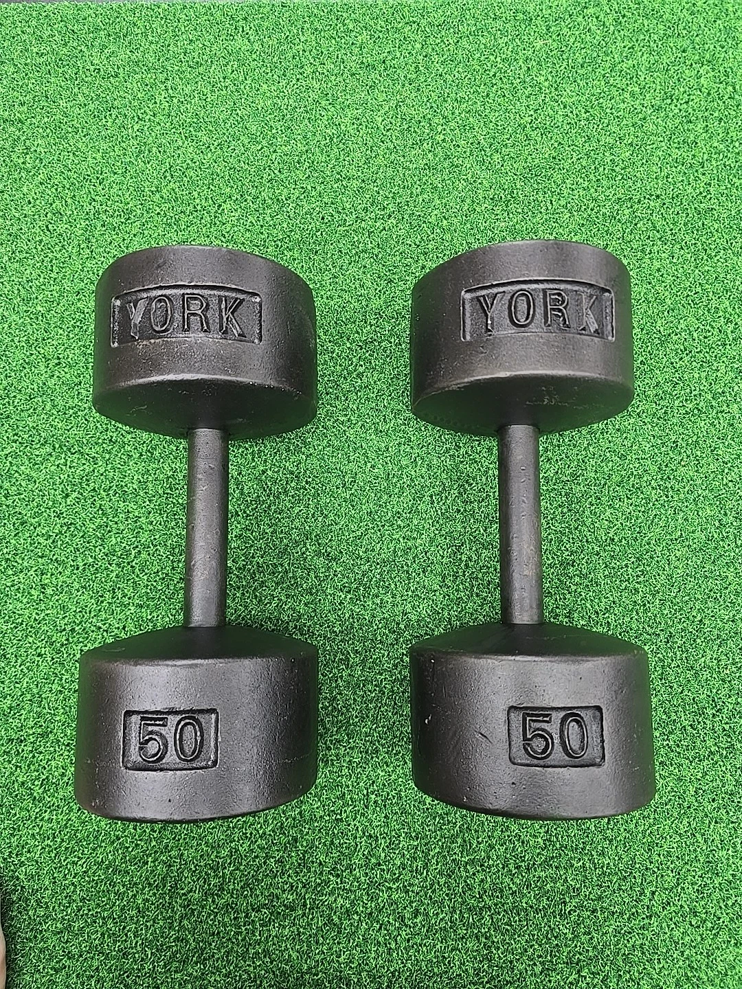 York 50LB Roundhead Dumbbells Pair, Pre USA Total 100lbs Barbell Weights Bunhead