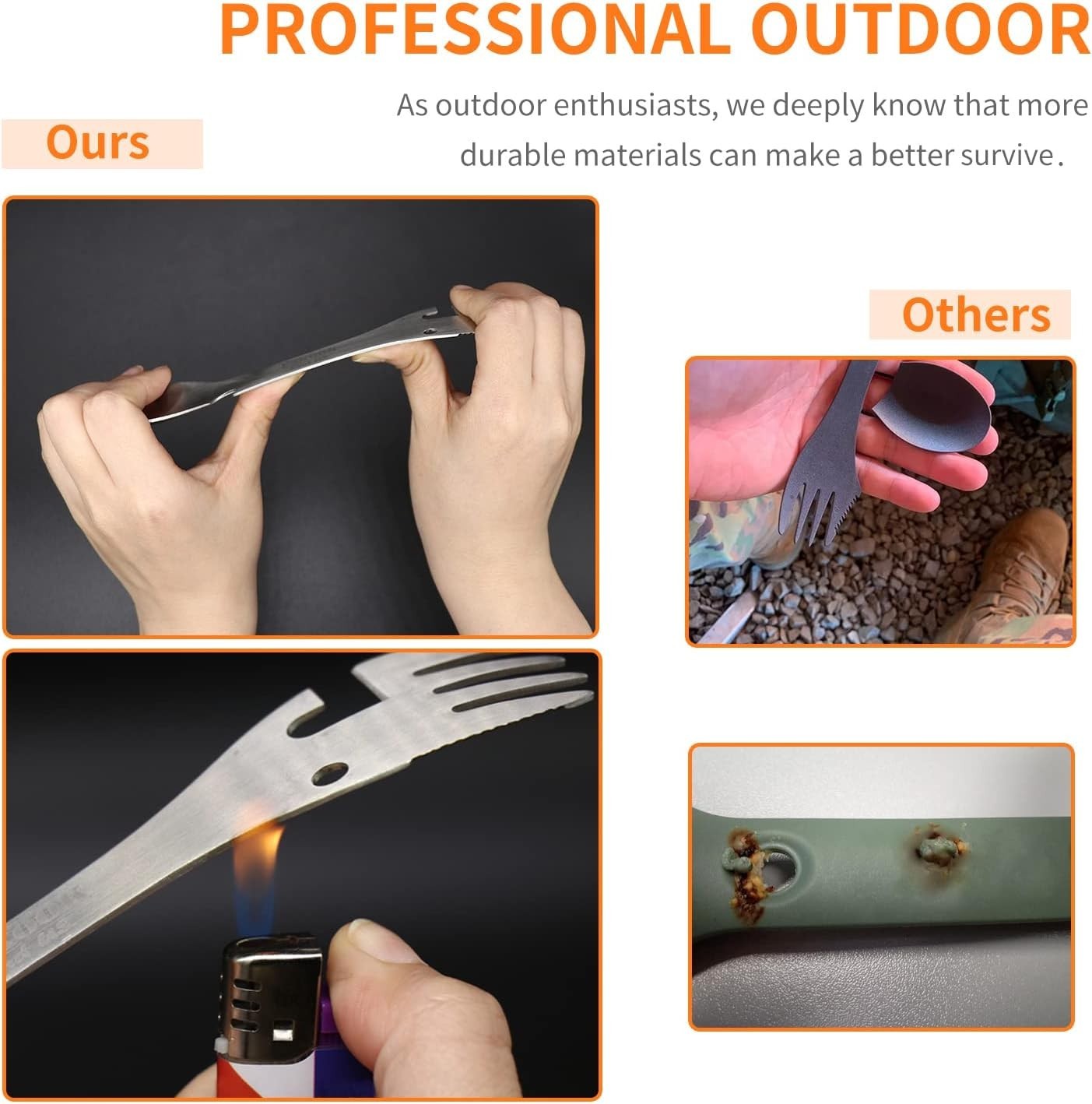 5-in-1 Utility Tactical Spork, Stainless Steel Spoon & Bottle Opener, Fork & ...