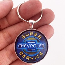 Vintage Chevrolet Super Service Chevy Neon Photo bowtie Keychain Reproduction
