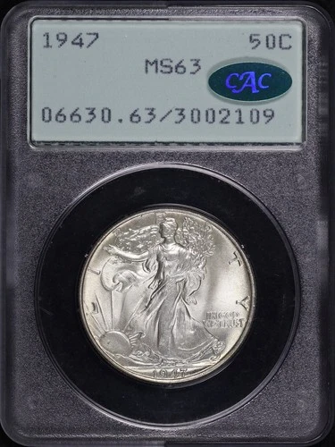 1947 Walking Liberty Half Dollar PCGS MS-63 CAC Old Green Rattler Holder