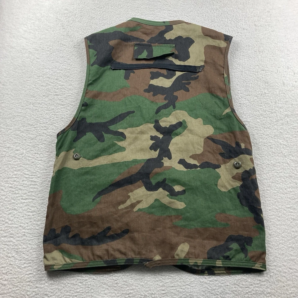 Vtg Woodland Camo Zip Vest Mens Small Green Camouflage Shell Loops Bird Hunting - Image 3 of 4