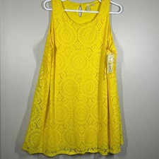 Tacera Women 3X Lace Sleeveless Medallion Shift Dress Yellow Boho Cottagecore