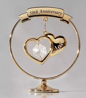 Crystocraft Gold Plated Circle - 2 Herzen - 50th Anniversary 9cm Dekoration