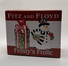 Fitz And Floyd 2010 Frosty's Frolic Salt And Pepper Shaker Set w/ Box