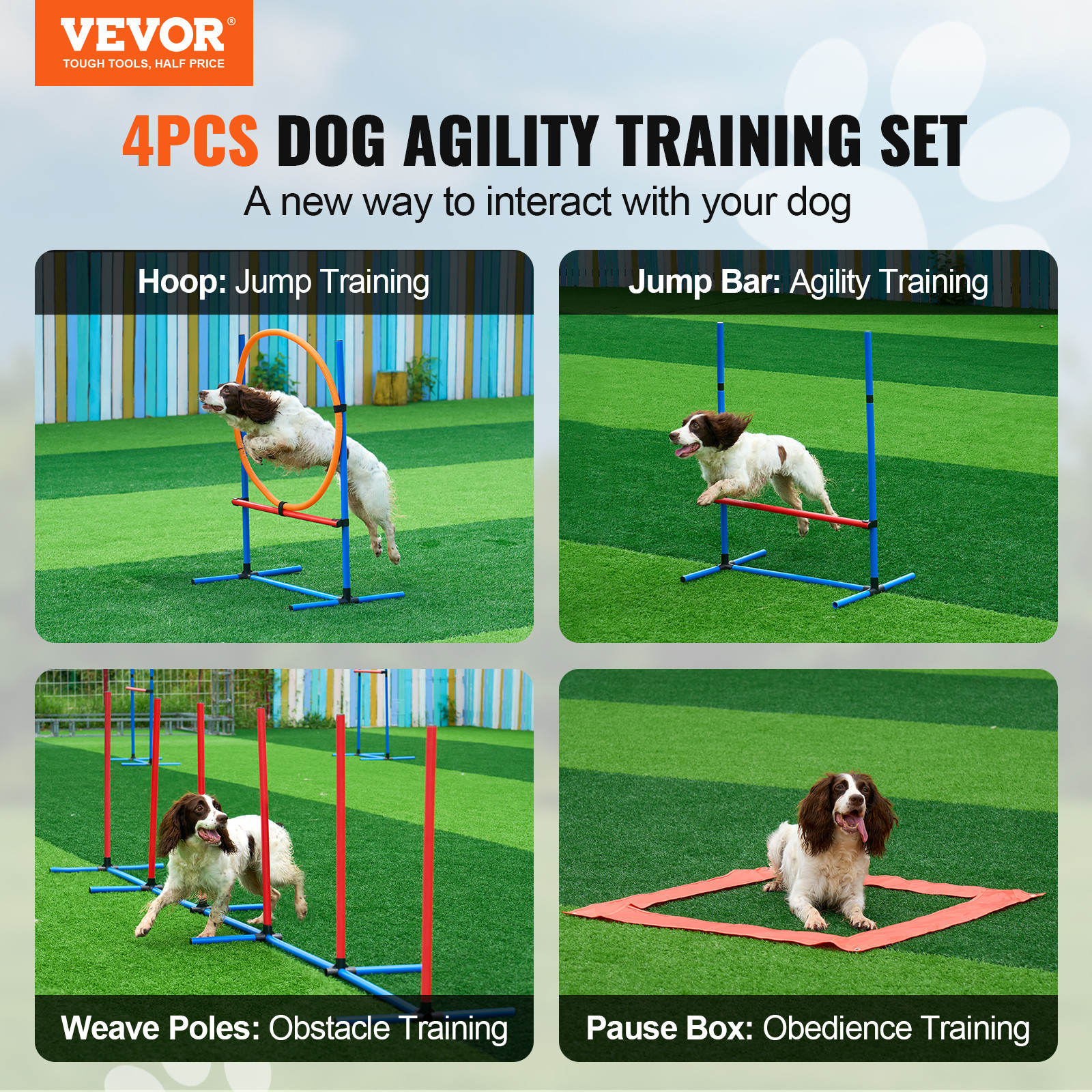 VEVOR Dog Agility Training Equipment 4 PCS Set with Hurdles Jump Ring Pause Box