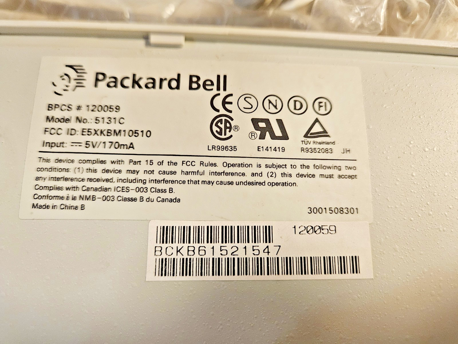 Used Vintage Packard Bell Keyboard 5131c ps2 ps/2  clicky Key Board w/Cord