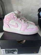 Jordan Girls Pink White Mid Top Leather Comfort Sneakers Size 3.5Y