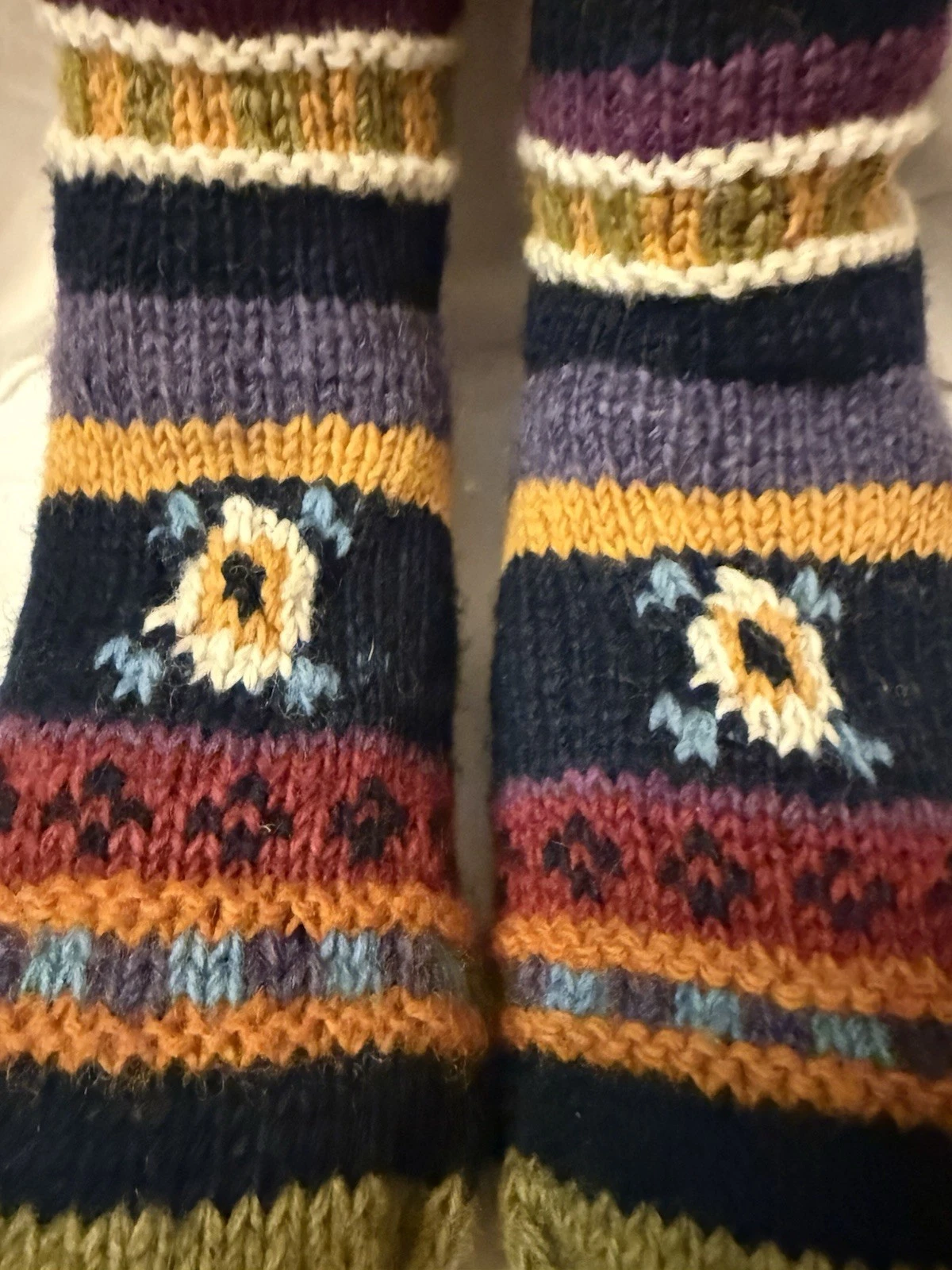 Newari Hand Knit Nepal Icelandic Design Wool Socks Muff Warmer Winter Boho Indie