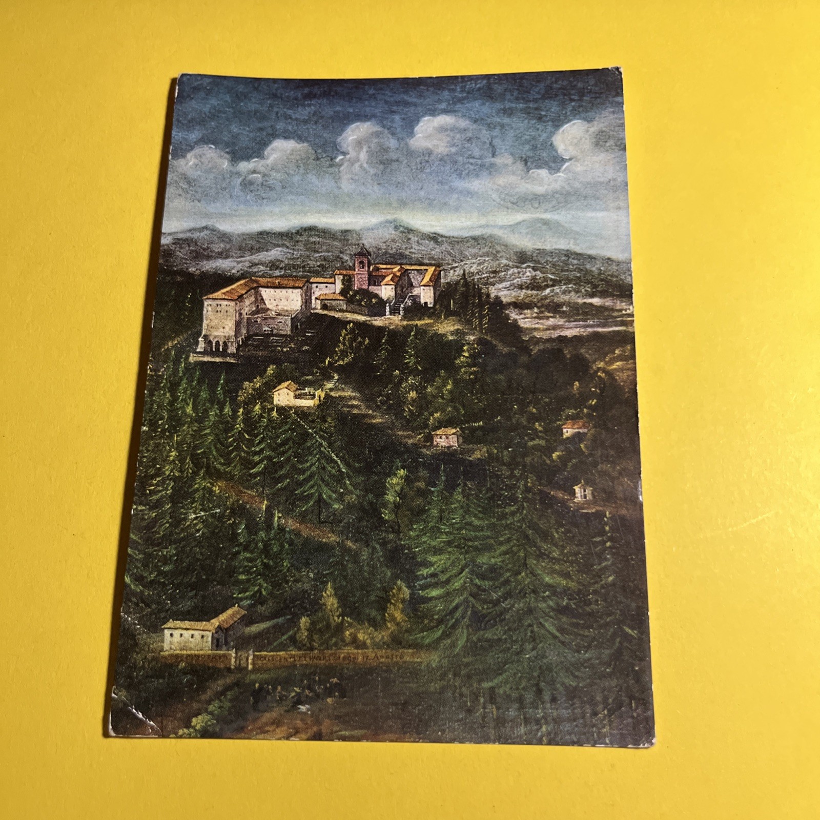 MONTESENARIO FIRENZE ANTICA VEDUTA MONTESENARIO PITTURA- CARTOLINA VIAGGIATA -
