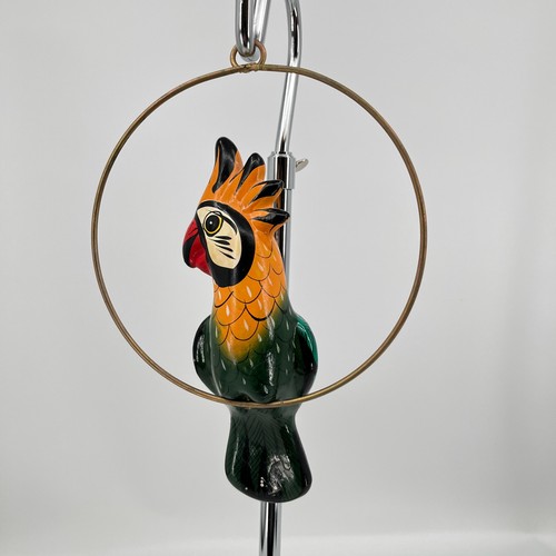 Vintage Colorful Hanging Painted Parrot Bird Circular Perch 9" Tiki