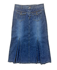 Vintage FRENCH CUFF Denim Midi Pleated Skirt size 10/12 Y2K 90s Western Cowgirl