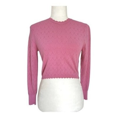 Zara Pink Crochet Eyelet Heart Long Sleeve Top Size M