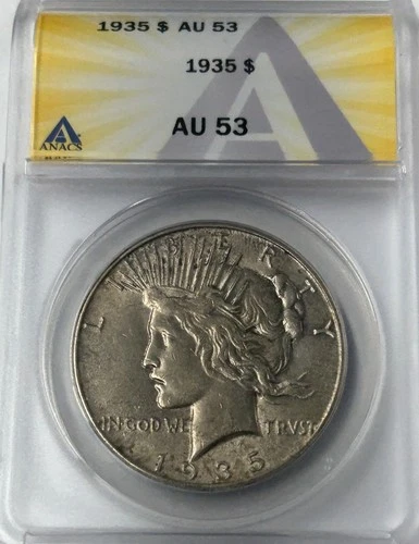 1935 P Peace Silver Dollar ANACS AU53 Tougher Date Peace