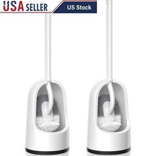 S Arc Toilet Brush Extra Long Handle Flexible Bristles Deep Cleaning Holder New