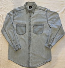Vintage Levis Shirt Mens M Light Blue Denim Metal Button Long Sleeve Work 90s